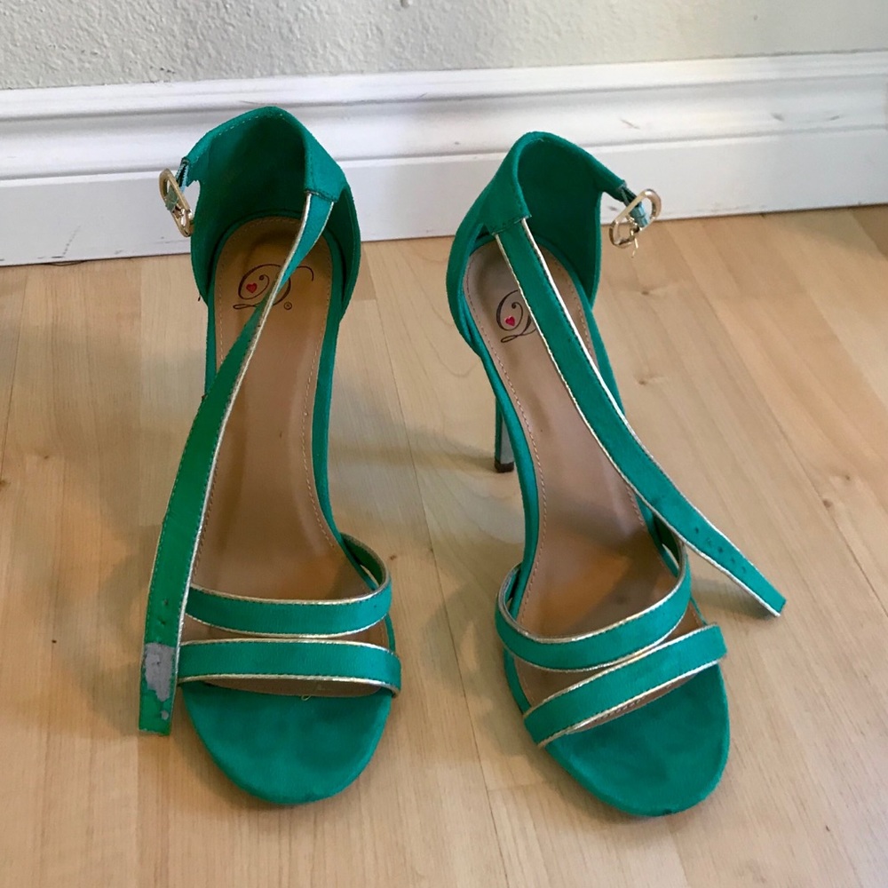 Green strappy heels